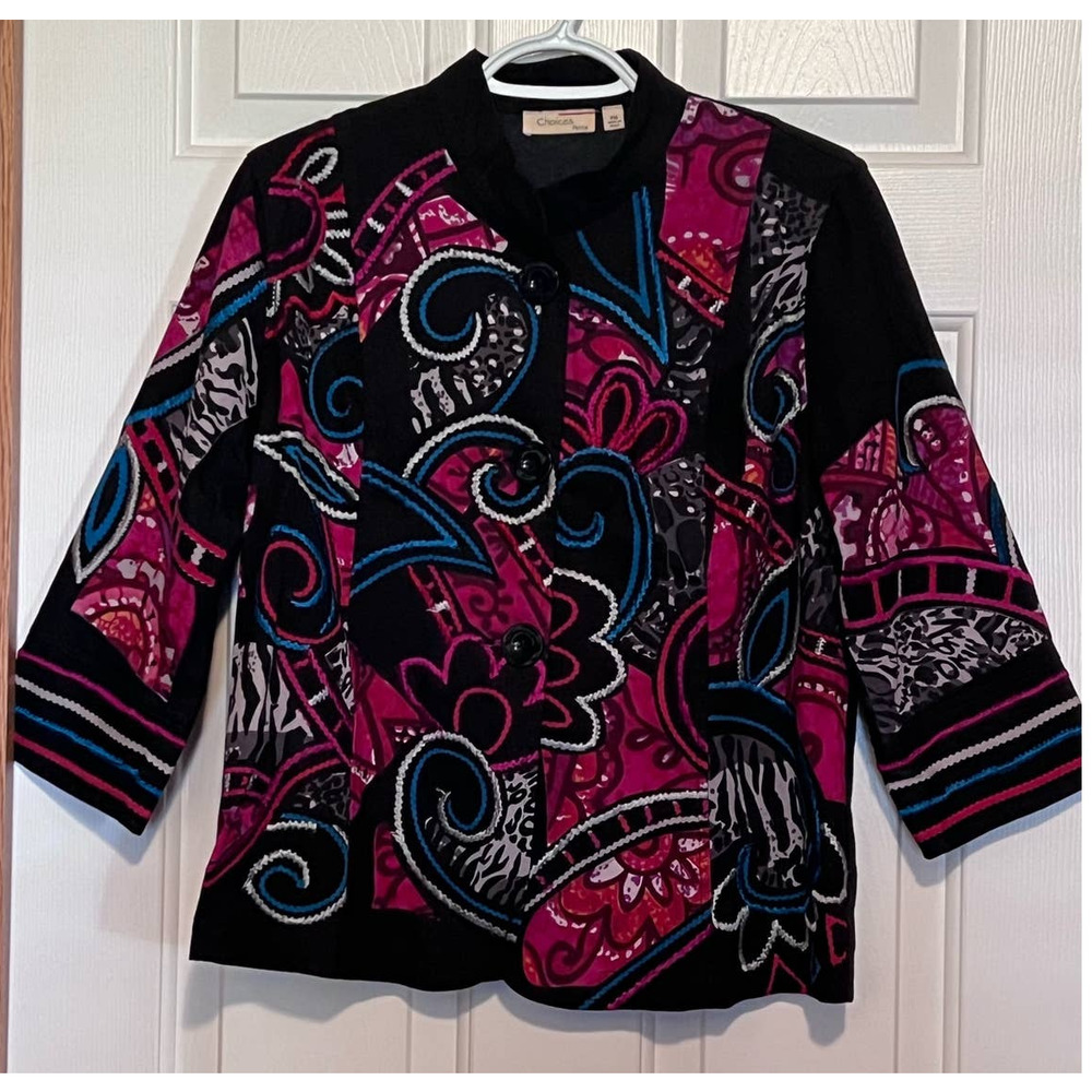 Choices Petite Women's Black Blue Pink Button Front‎ Jacket Size PM 22 1/2" Long